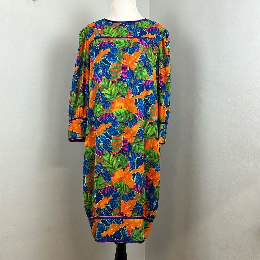 Vintage Colorful Palm Leaf Dress With Tapered Hem